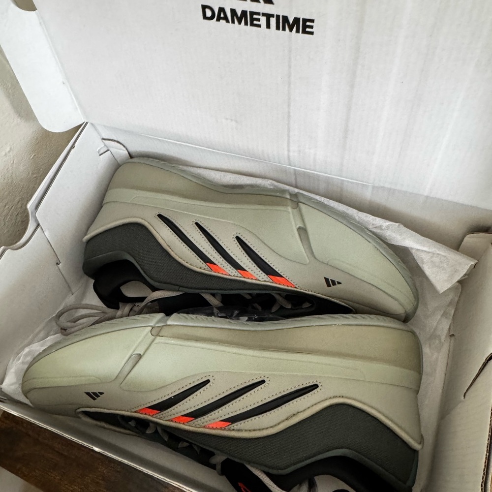 Adidas Men's Gray and Black Sneakers with Orange Accents